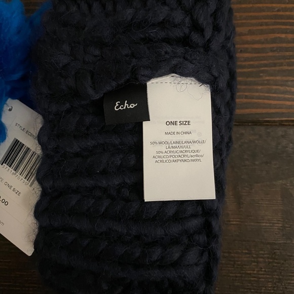 Echo New York Knit Wool Blend Pom Beanie Hat NWT OS - Picture 4 of 4